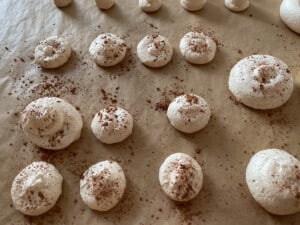 Use a paint brush to sprinkle with cocoa powder to make them look like mushrooms.