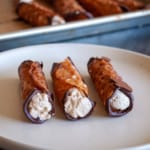 Brandy snaps dipped in chocolate with Espresso Whipped Cream.
