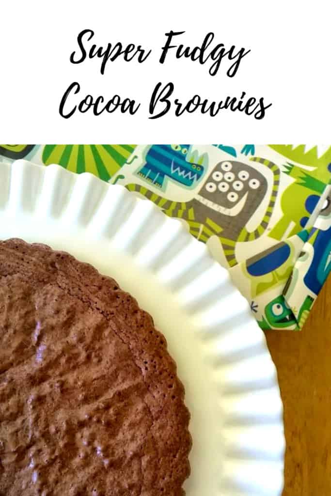 Pin for super fudgy cocoa brownies.