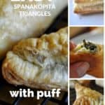 Pin for easy spanakopita made with puff pastry.