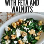 Pin for low carb creamed spinach with feta and walnuts.