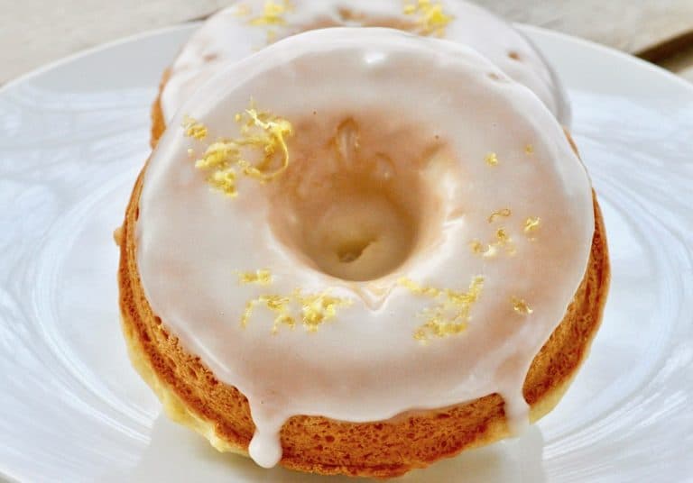 Baked Sour Cream Doughnuts with Lemon Glaze.