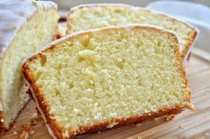 Slices of lime pound cake showing its texture.