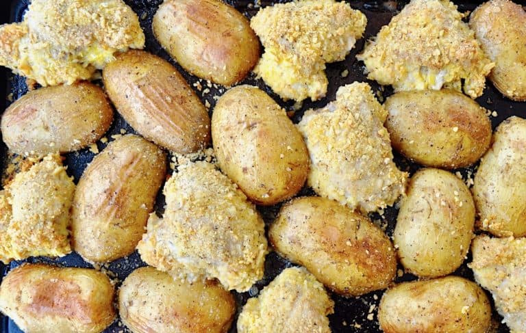 Oven Fried Chicken Sheet Pan Dinner.