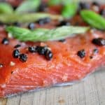 Cured salmon fillet for spruce tips gravlax recipe.