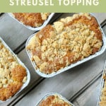 Pin for rhubarb bread with streusel topping.