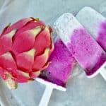 Pin for vegan dragon fruit popsicles with real dragon fruit on the side.