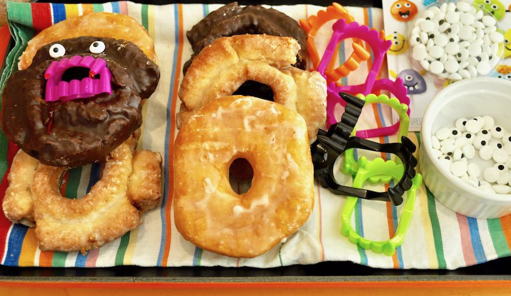 Ingredients and materials for vampire doughnuts.