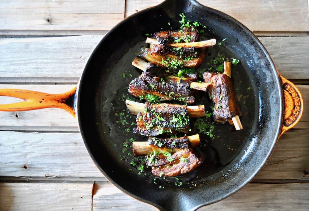 Easy instant short ribs on a skillet.