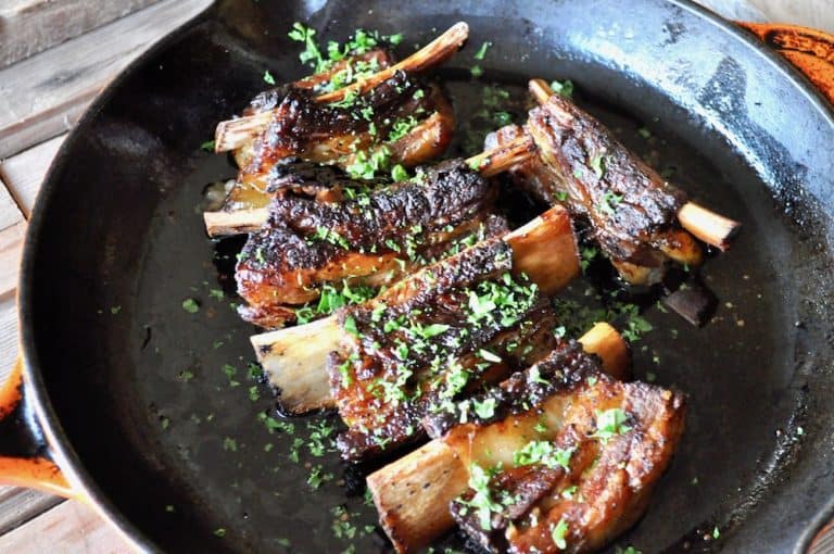 Easy instant short ribs on a skillet.