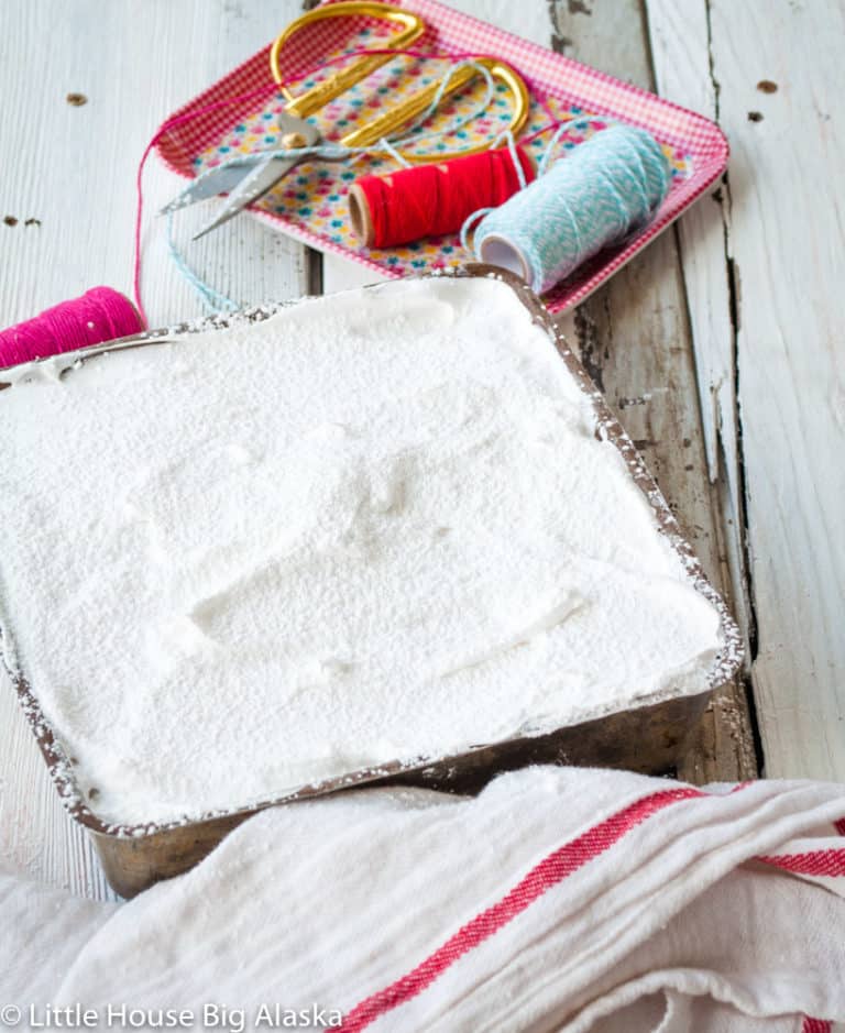 Fresh Homemade Marshmallows with string for making gifts.