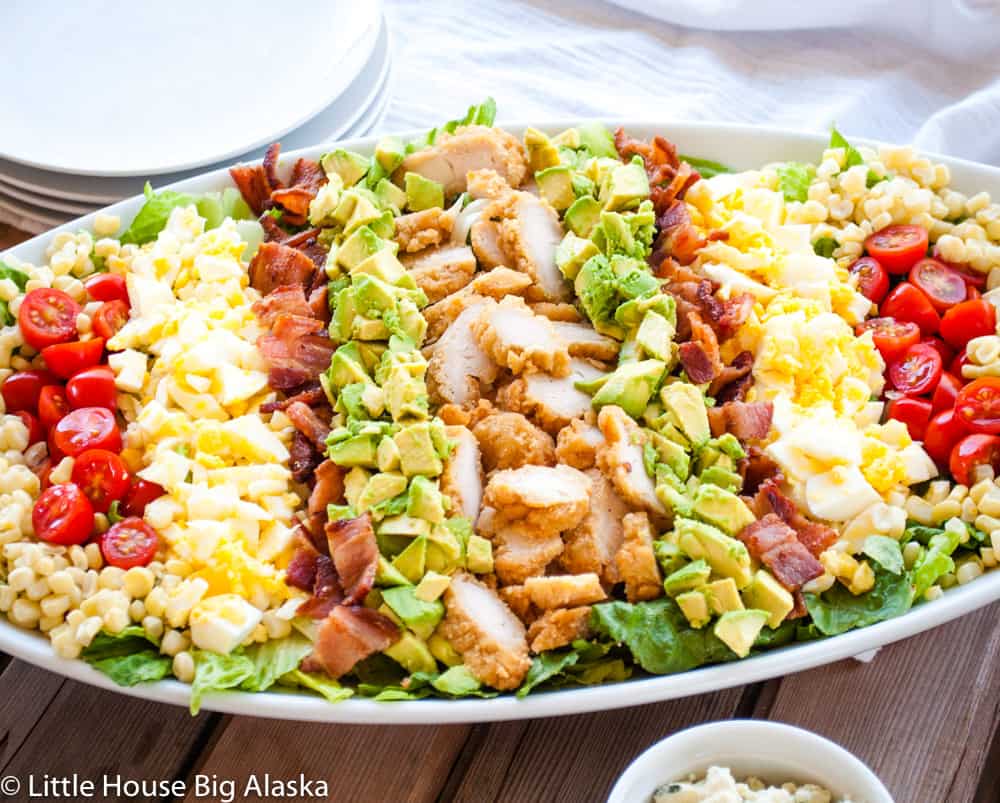 Classic cobb salad in a platter.