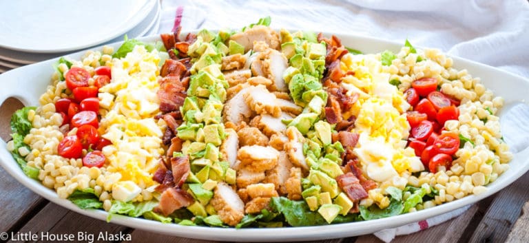 Classic cobb salad in a platter.