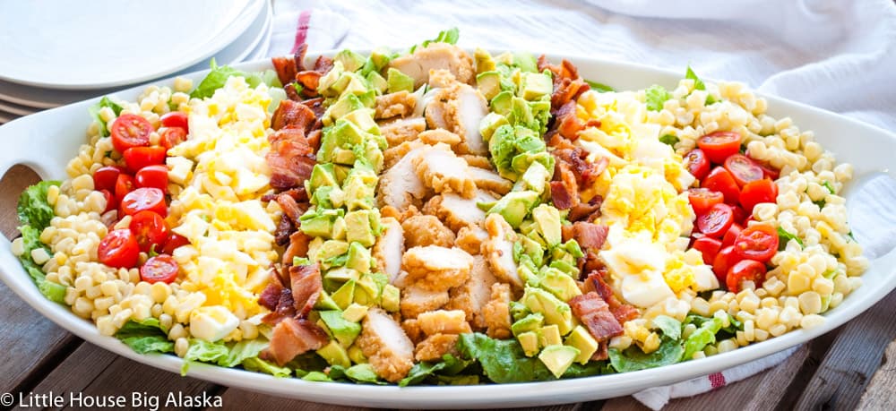 Classic cobb salad in a platter.