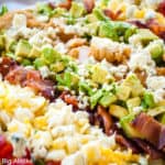 Close-up photo of classic cobb salad in a platter.