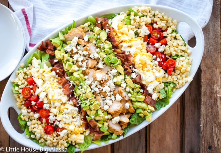 Classic cobb salad in a platter.