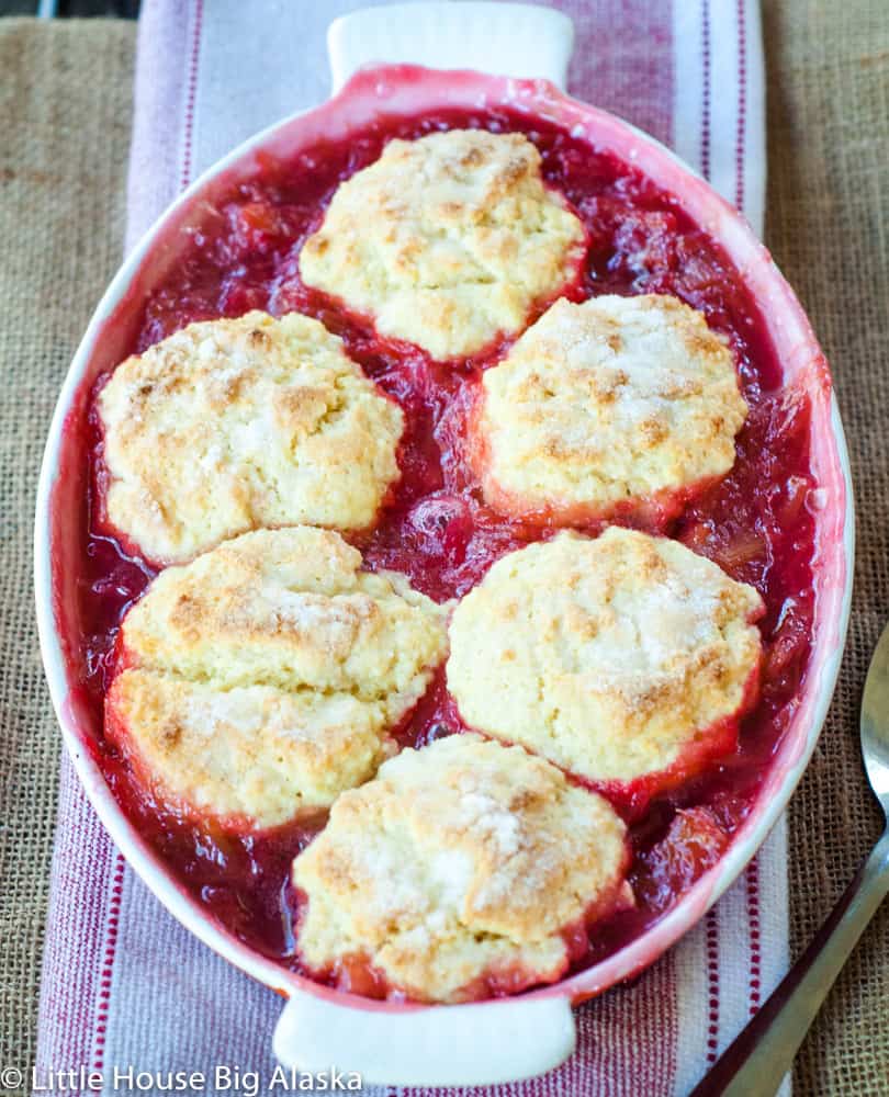 A cobbler fresh from the oven and still bubbling