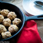 Serving the old-fashioned sausage balls in a skillet.