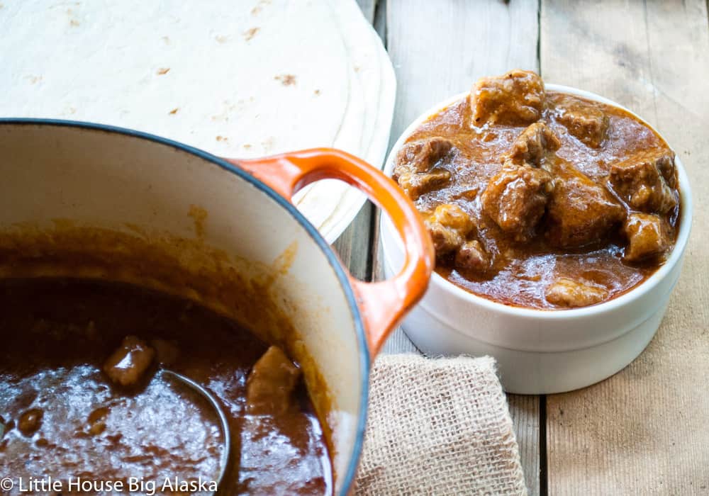 A bowl of beef chili Colorado.