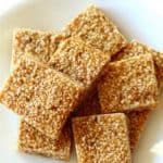 Pin for 3-ingredient sesame seed crunch candy.