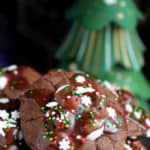 Hot chocolate cookies topped with Christmas themed sprinkles.