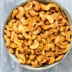 A bowl of roasted cashews.