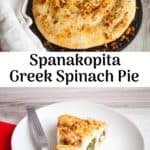 Pin for spanakopita Greek spinach pie.