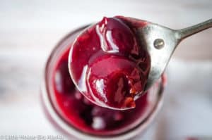 A spoonful of bing cherry pie filling.