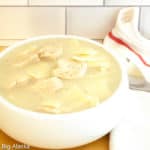 A bowl of homemade old-fashioned chicken and noodles.