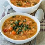 Bowls of creamy red lentil soup.