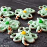 Rolo pretzels shaped into clover leaves.