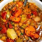 A hearty bowl of veggie lentil soup.