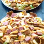 Two platter of Reuben sandwich salad.