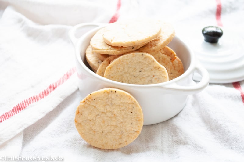 Freshly baked savory parmesan crackers.