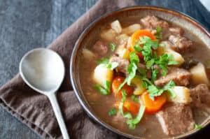 A bowl of savory instant pot beef stew.