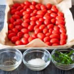 Ingredients for oven-roasted grape tomatoes.