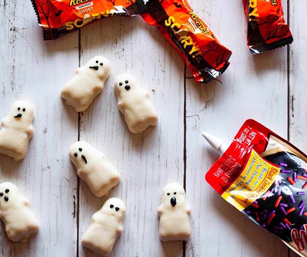 Making faces on Reese's Peanut Butter Ghosts