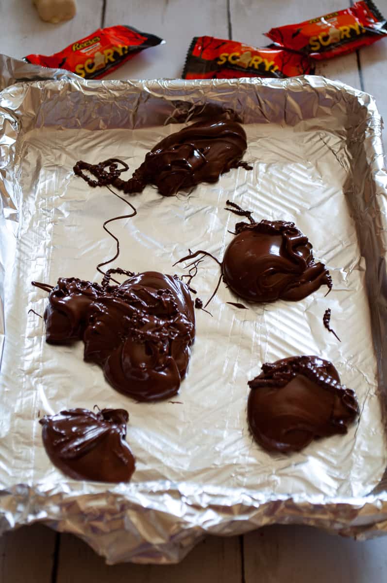 Melted chocolate on a baking tray