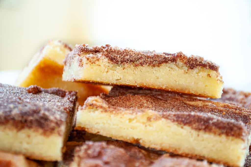 Close up of a stack of snickerdoodle bars.