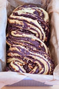 Risen babka loaf.