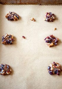 Cookie batter on the baking sheets.