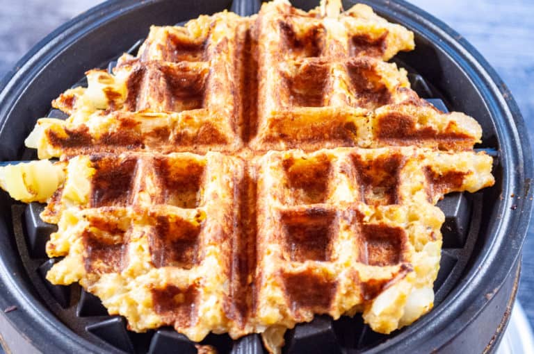 Leftover stuffing waffle in the waffle iron.