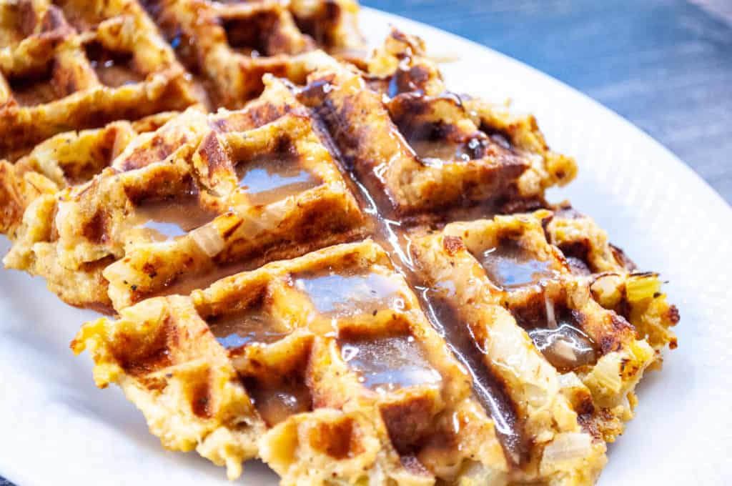 Savory Stuffing Waffles made from leftover stuffing!