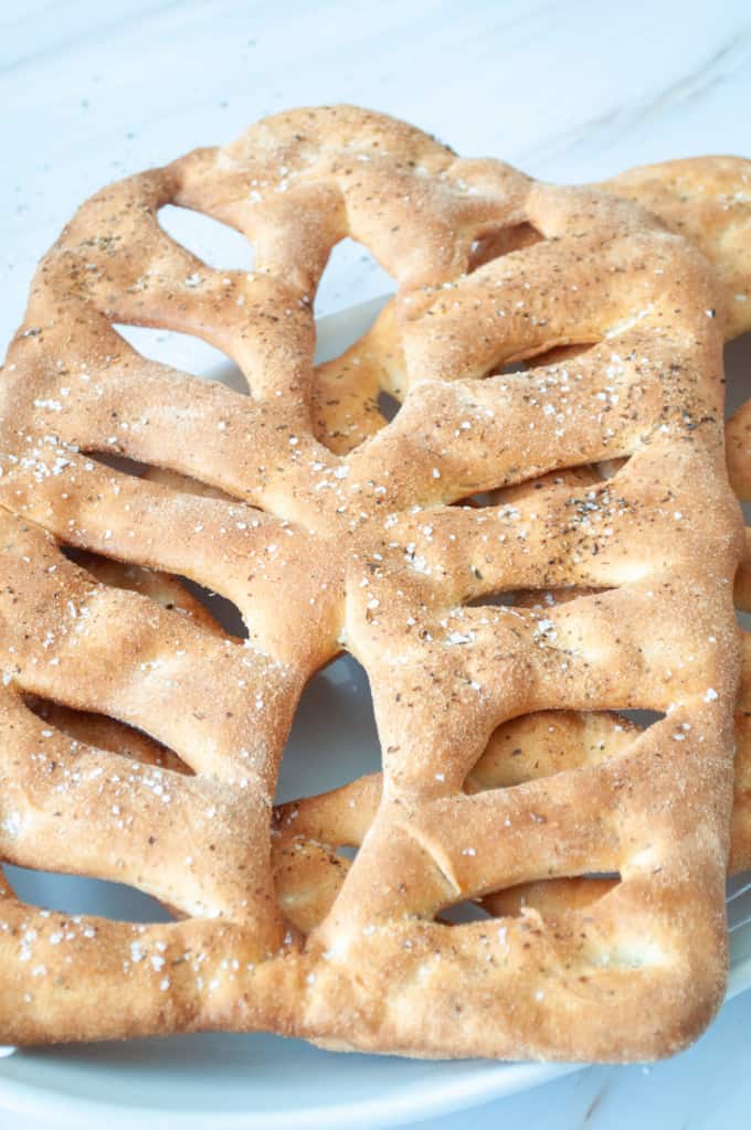 Close-up of fougasse bread.
