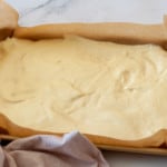 Simple cake roll batter in a jelly roll pan.
