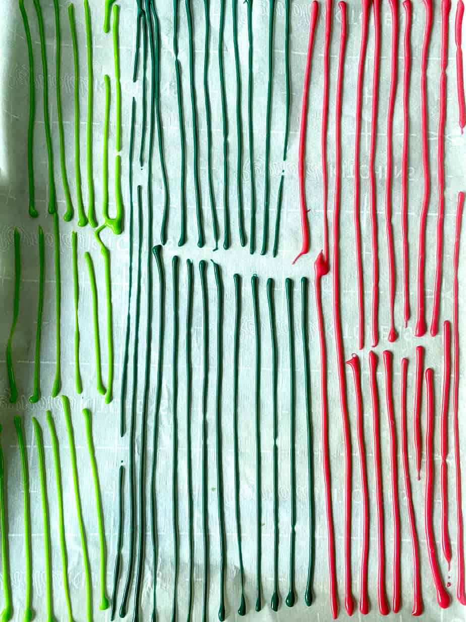 Lines of sugar paste drying for homemade sprinkles.