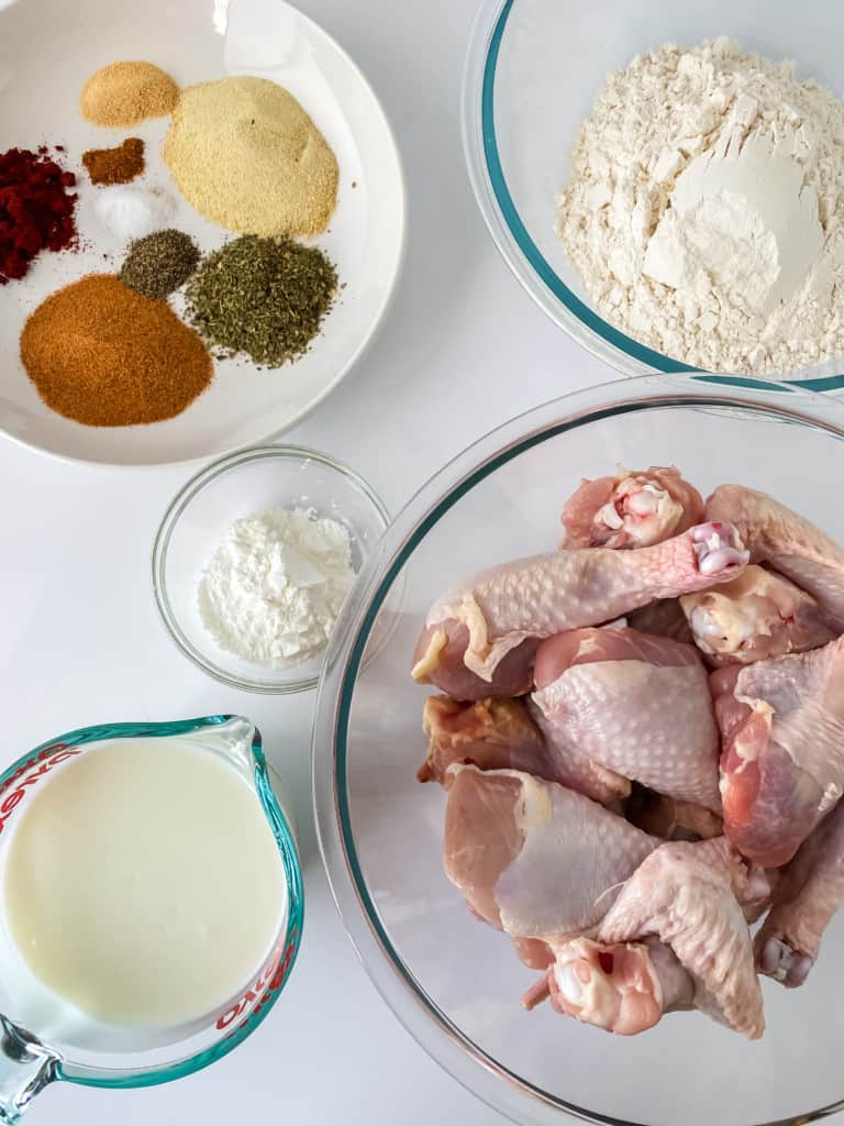 Ingredients for fried chicken.