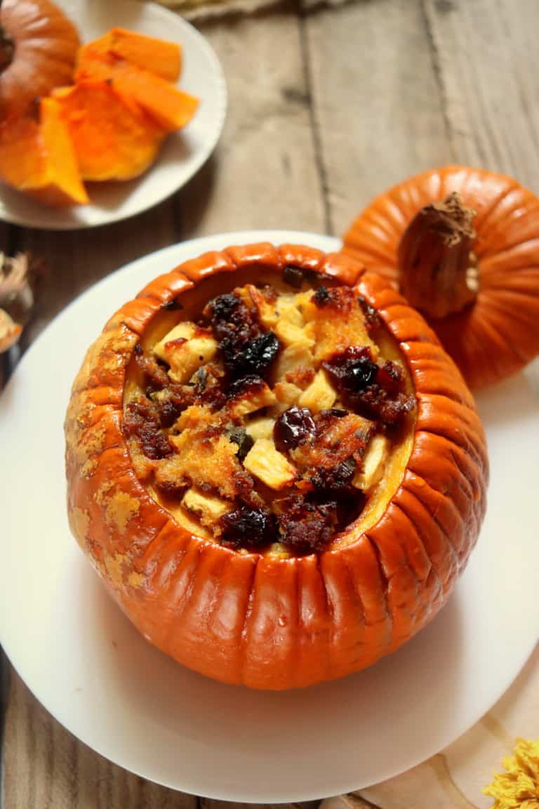 Top off a baked pumpkin.