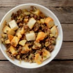 Filling for a bread and meat stuffed pumpkin.