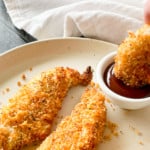 Air fryer chicken tender in bbq sauce.